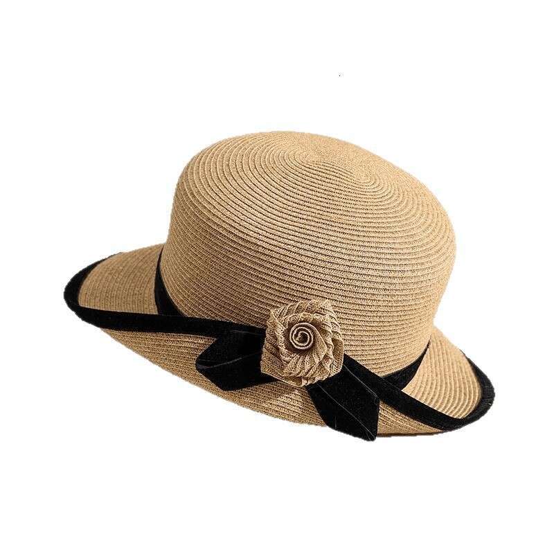 Folded-brimmed wide-brimmed hat Velvet Ribbon Style Suitable for spring and summer outings and wedding events