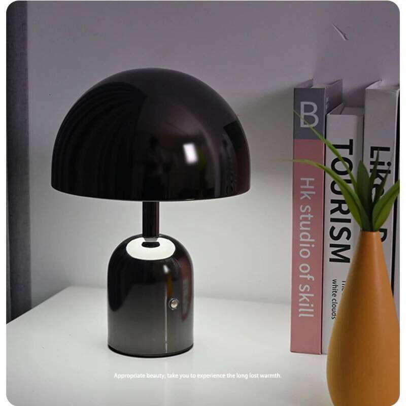 LED Luxury Bedside Lamps Mushroom Metal Glossy Bedroom Night Desk Table Lamp Rechargeable Stepless Dimming Atmosphere Ornament H260225