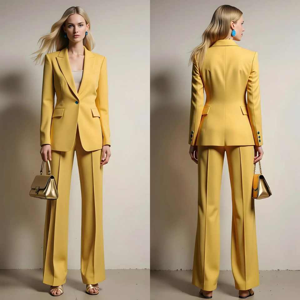 Modern Women's Suit 2 Piece Jacket Pant Peak Lapel One Button Lady Business Occasion Commuter Office Meeting Customized