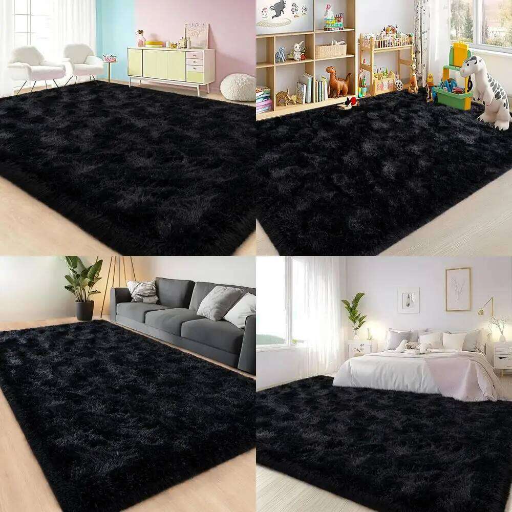 8x10 Ft Black Plush Shag Rugs, Soft Shaggy Carpet for Living Room, Bedroom, Kids Rooms & Home Decor W260226