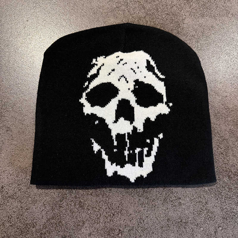 New Skull Head Jacquard Pullover Knitted Hat Autumn Winter Men and Women Outdoor Warm Wool Hat Beanie Hat S260225