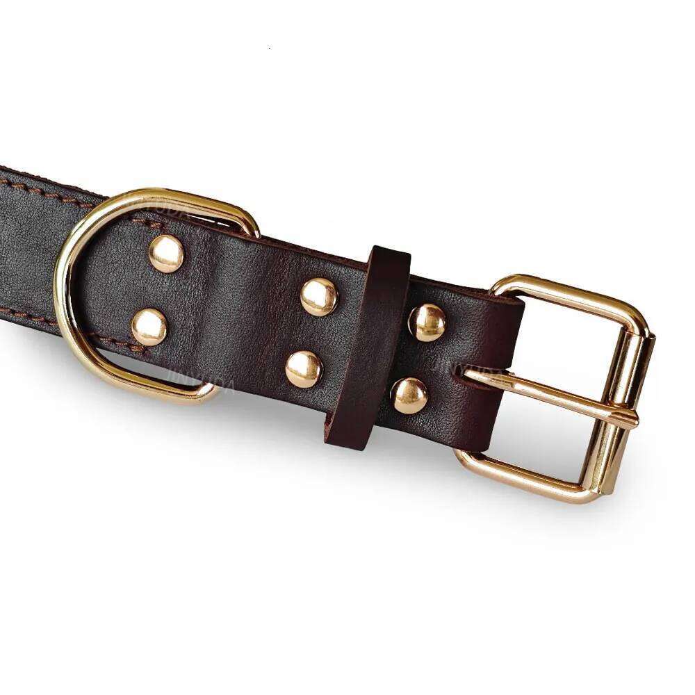 Genuine Leather Dog Collar Solid Copper Ring Braided Wear-Resistant Pet Accessories Travel Outdoor Train Walk Animal Supplies