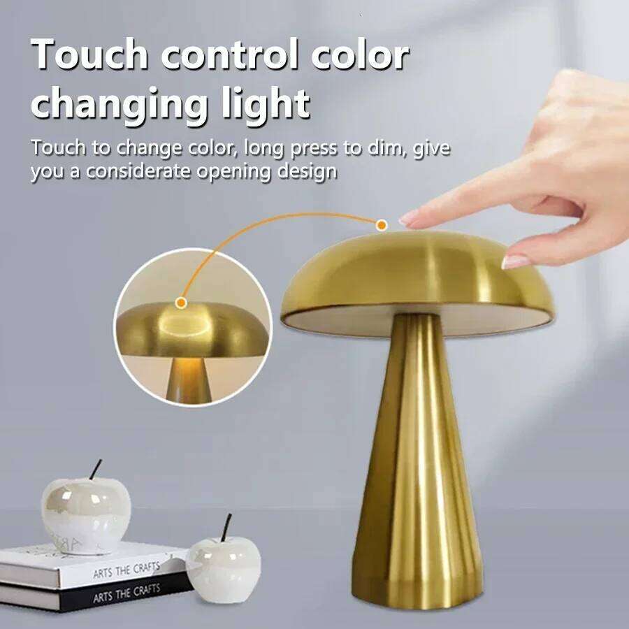 Retro Mushroom LED Night Light Touch Sensor Rechargeable Desk Lamp for Bedroom Restaurant Bar Decor Reading Lighting H260225