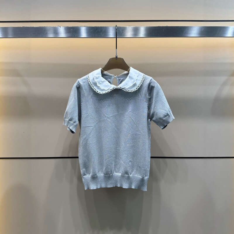 2026 Spring/Summer New Designer Doll Collar Fake Two Piece Set Knitted Short Sleeve Fashion Versatile Women's
