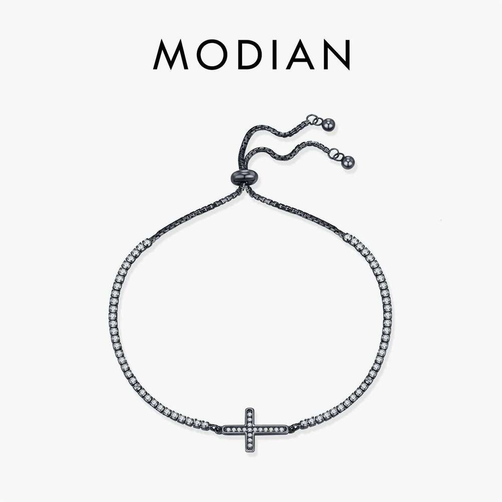 MODIAN 925 Sterling Silver Adjustable Zirconia Bracelet Unisex Black Cross Tennis Bracelets Trendy Fine Jewelry For Women Z260225
