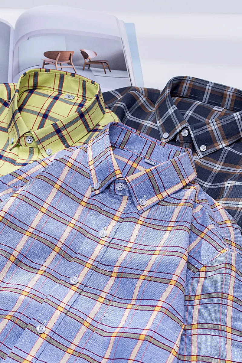 in Shirt 100Pure Cotton LongSleeve Shirts for Men Slim Fit Casual Oxford Plain Soft Plaid Striped Clothes 260129