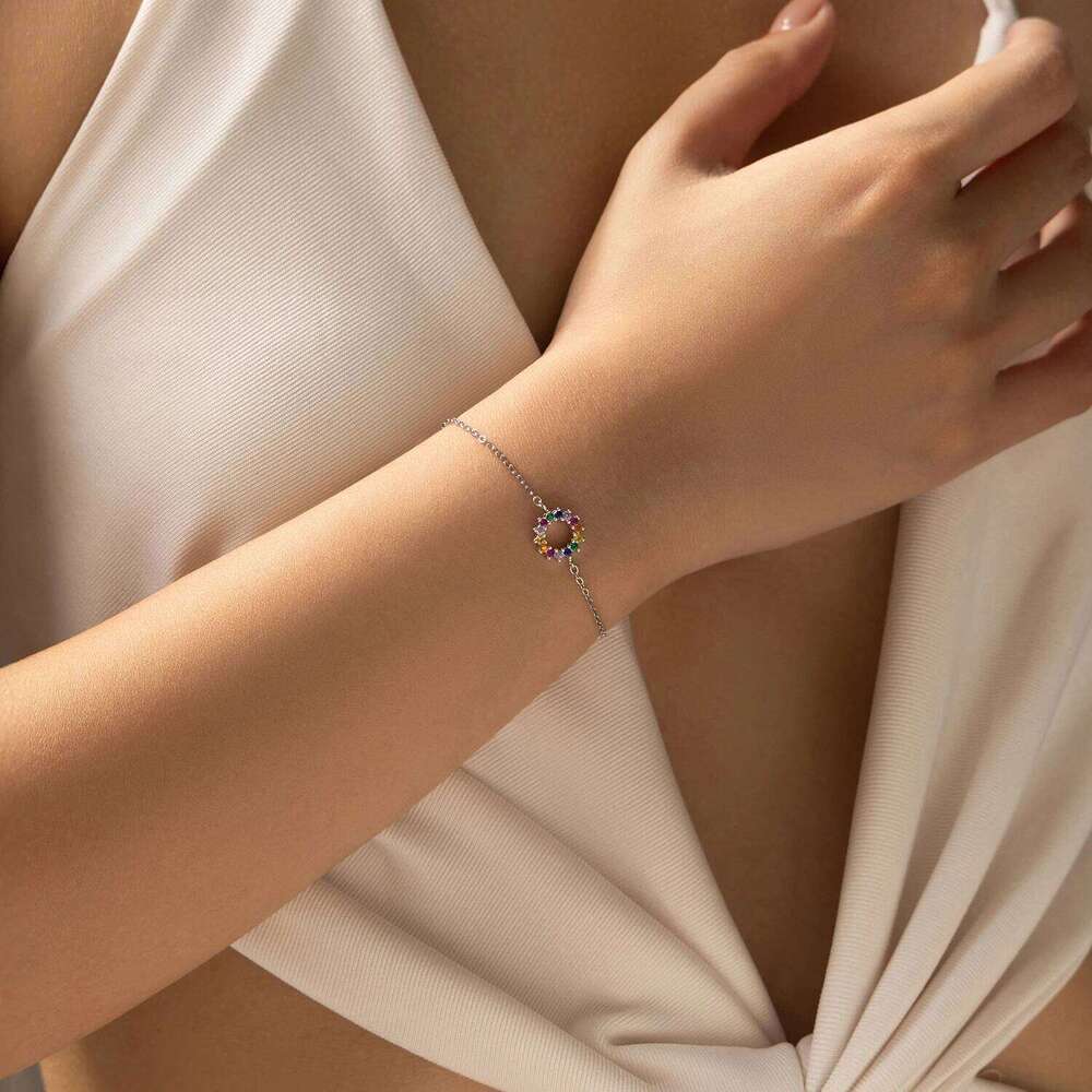 MODIAN 925 Sterling Silver Trendy Dopamine Color Zirconia Sun Simple Link Chain Bracelets For Women Fine Jewelry Z260225
