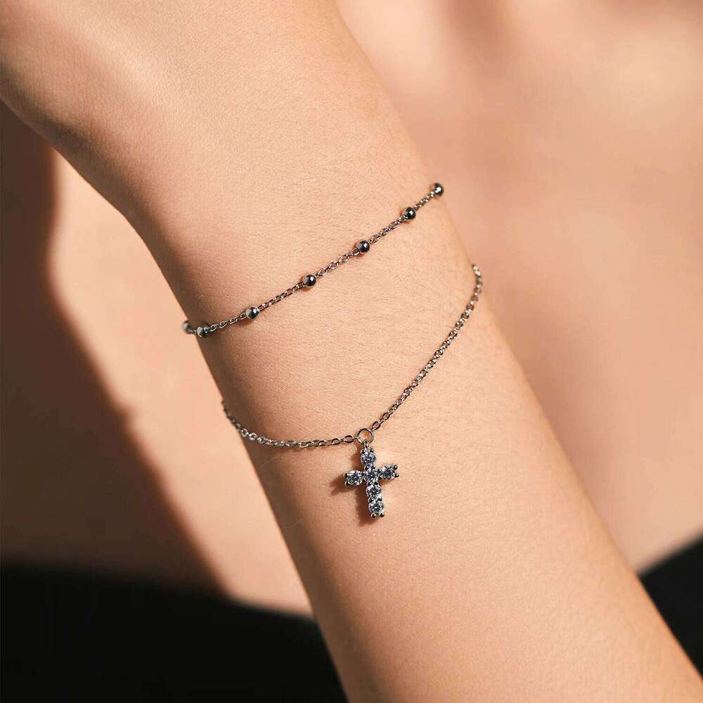 MODIAN Exquisite Cross CZ Bracelet 925 Sterling Silver Stackable Double Layer Link Chain Beads Bracelets For Women Fine Jewelry Z260225