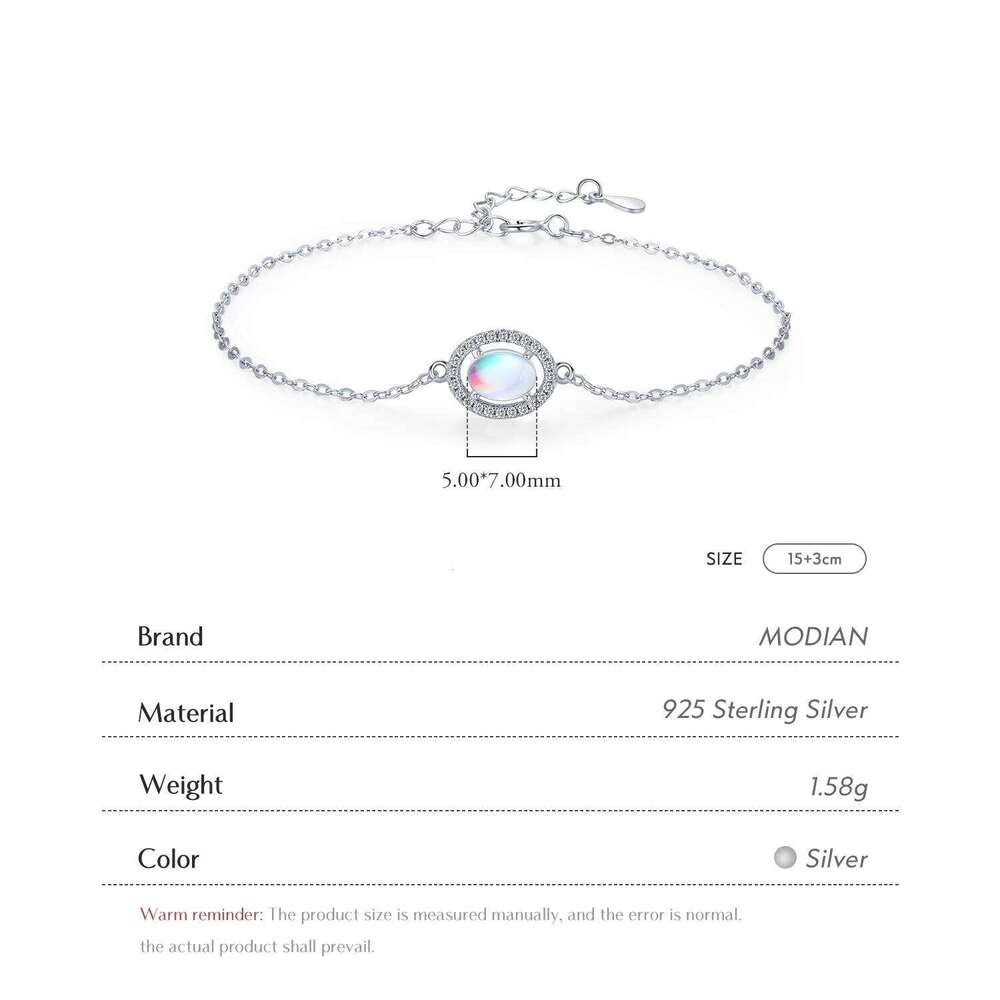 MODIAN Genuine 925 Sterling Silver Luxury Elegant Oval Natural Moonstone Chain Bracelet For Women Romantic Simple Fine Jewelry Z260225