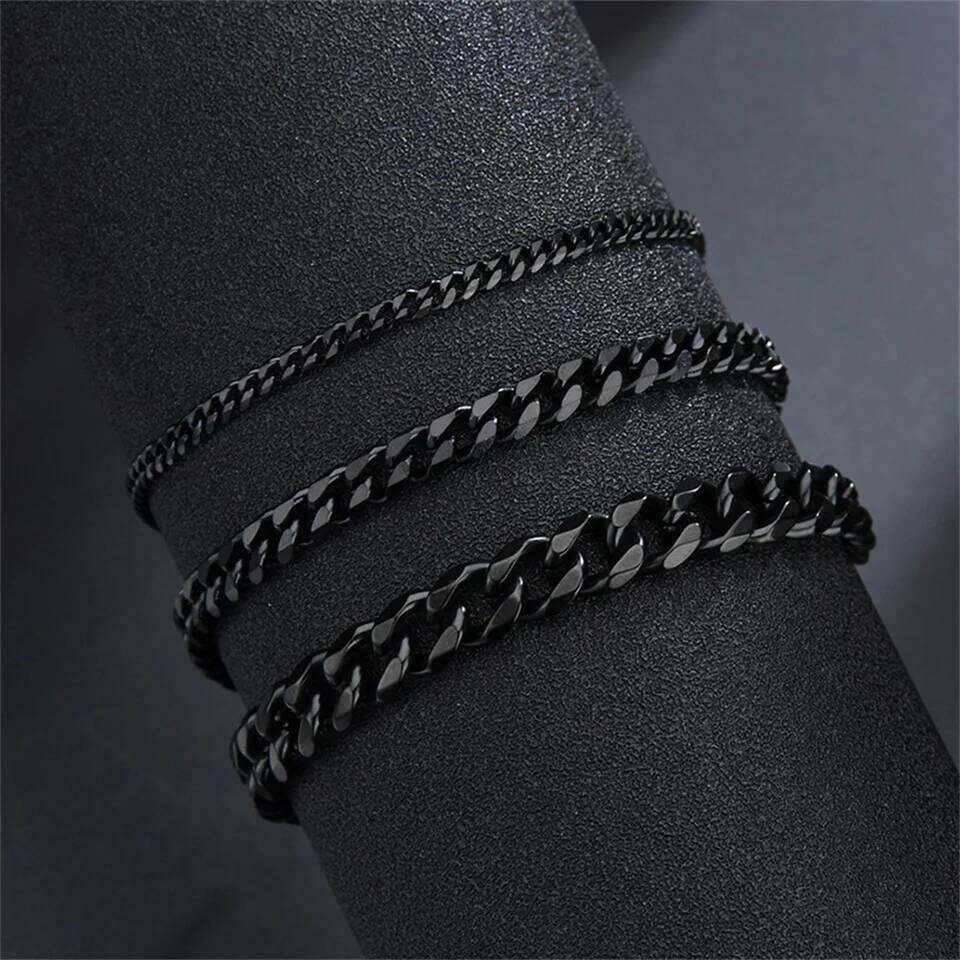Hip Hop Cuban Chain For Women 3 5 7 mm Simple Stainless Steel Men Bracelet Gold Color Jewelry Z260225