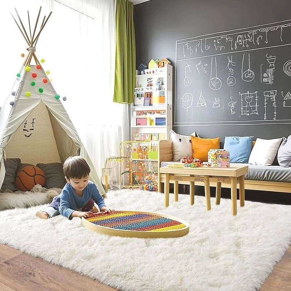 Large Cream White Fuzzy Shag Rug, Plush Soft Carpet for Living Room, Bedroom, Kids & Nursery, Modern Decor, Non-Slip W260226