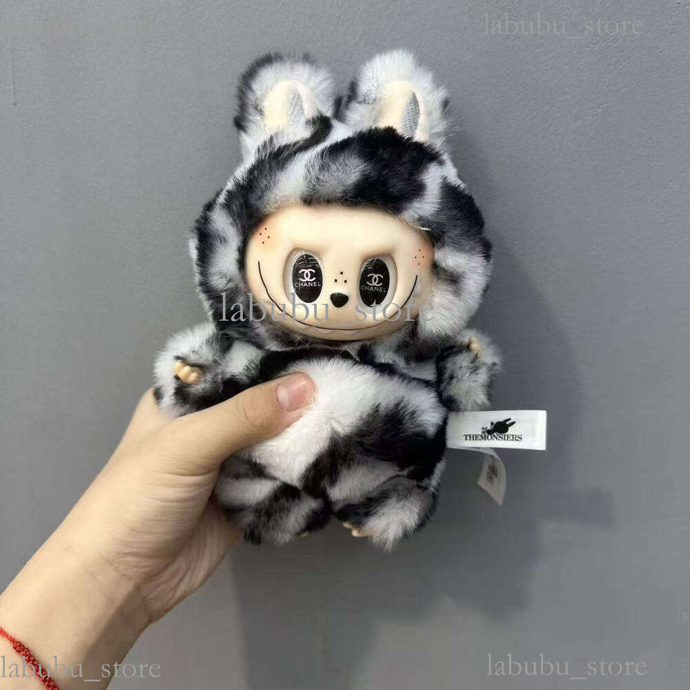 New Leopard Pattern Labubu Cloth Leader Zimomo Pendant Labubu Angel Vinyl Face Series Plush Creative Vinyl Keychain