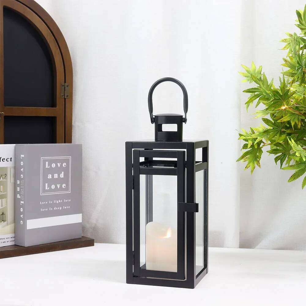 Black Metal Candle Holder Lanterns Hanging Candlestick Light Lantern for Indoor Outdoor Wedding Party Home Decor W260226