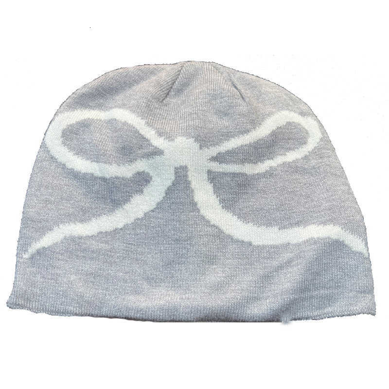 Korean Style Bowknot Knitted Black Beanie for Women Autumn and Winter Versatile Headwrap Large Head Circumference Face Slimming Knitted Hat S260225UKL