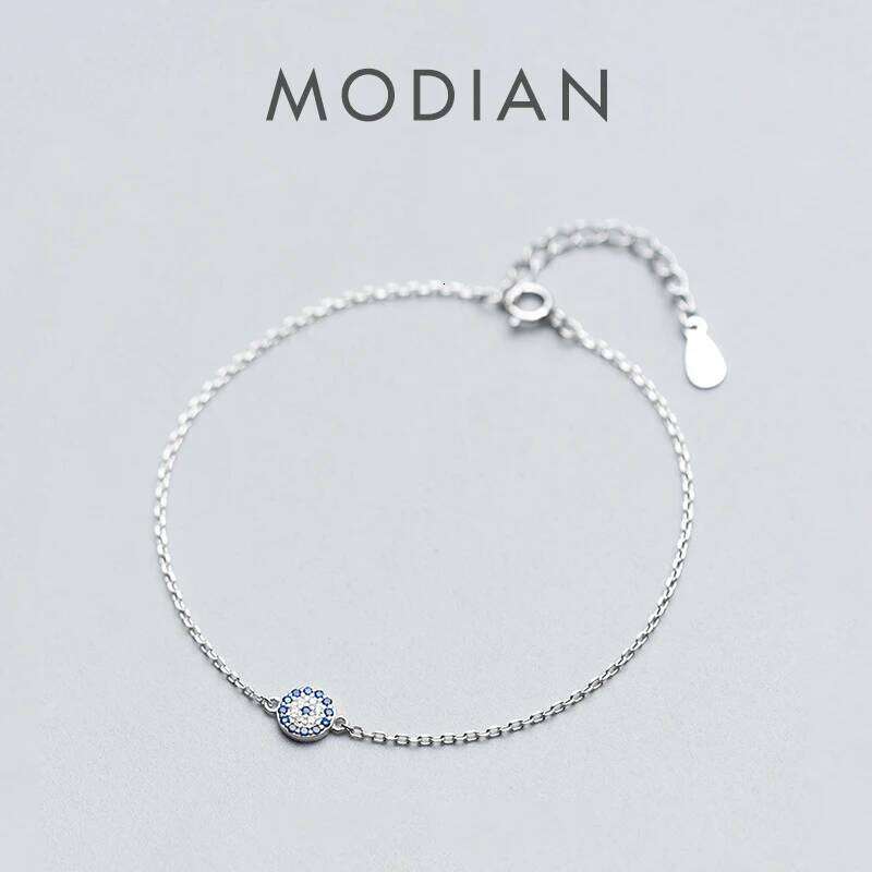 Modian Round Eyes Chain Bracelet 100% Real 925 Sterling Silver Blue Crystal Link Bracelets Women Fashion Accessory for Girl Z260225