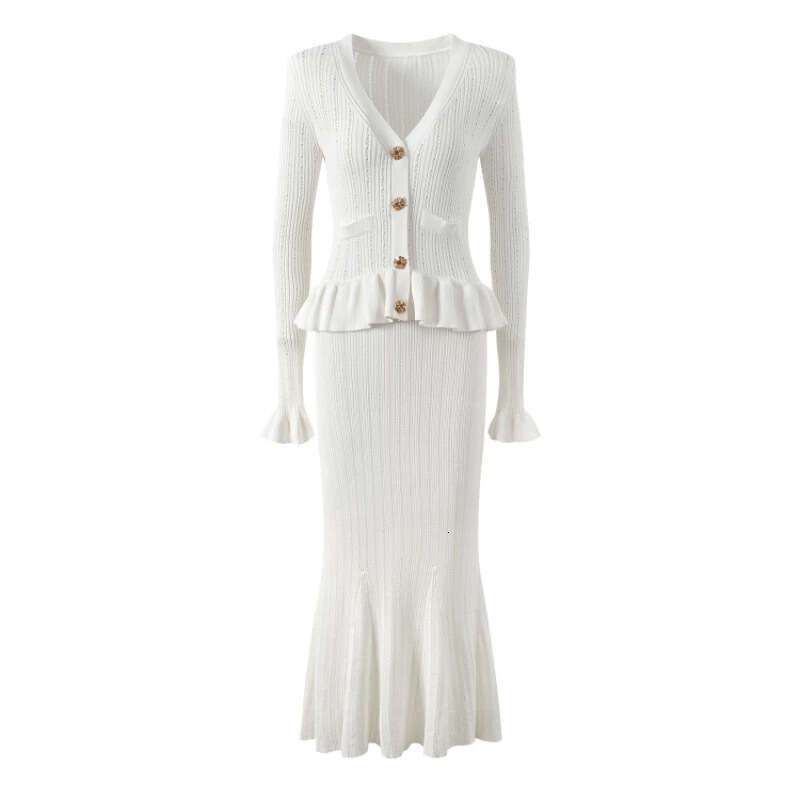 2026 Autumn/Winter New Women's Social Goddess Design Ruffle hem Knitted Slimming Fishtail Long Dress
