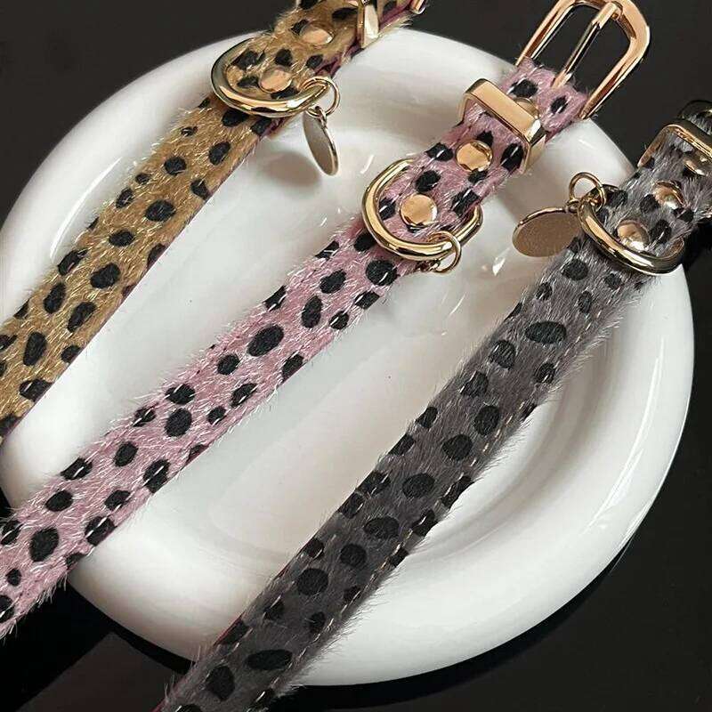 Leopard Pattern Small with Soft PU Leather Dog Metal Leash- Adjustable Comfort Fit Pet Collar for Wal
