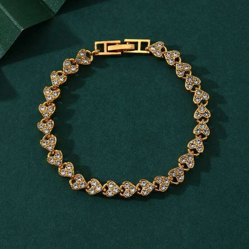 Chain link tennis Roman bracelet, women's zircon crystal diamond-encrusted fashion jewelry, full diamond gold. Z260225
