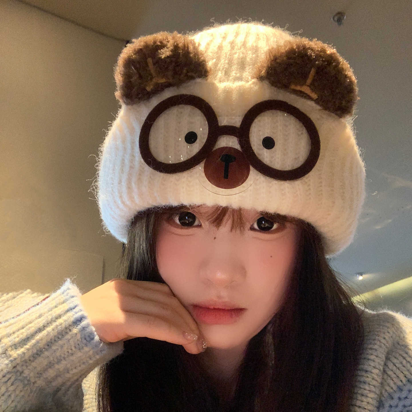 2025 New Cute Cat-Eared Knit Hat for Women Autumn and Winter Warm Ear-Protecting Anti-Cold Woolen Hat S260225
