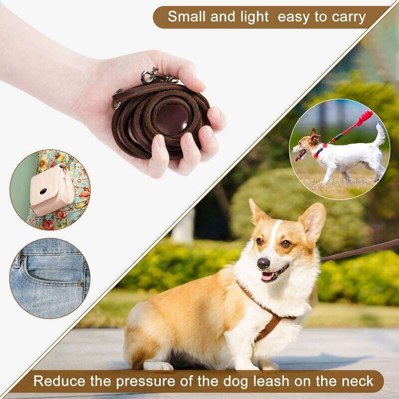 Benepaw Sturdy Genuine Leather Dog Leash Lightweight Comfortable Handle Soft Slim Pet Lead For Puppies Cats Less Than 10kg/22lbs