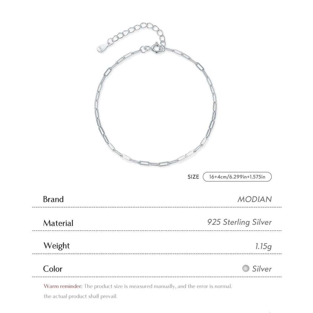 MODIAN Solid 925 Sterling Silver Rectangle Chain for Women White Gold Plated Handmade Basic Bracelets Jewelry Gifts Z260225