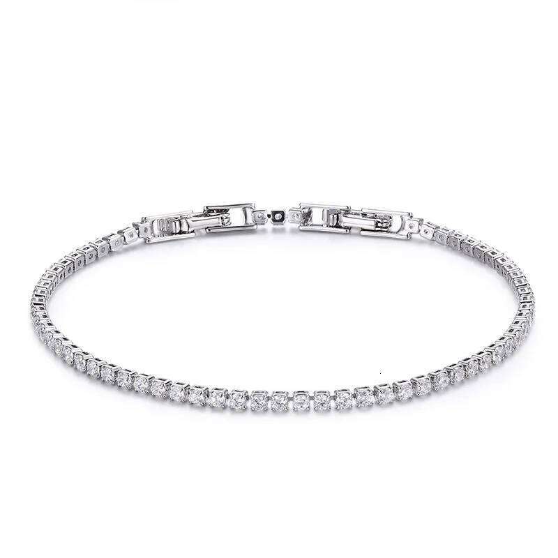13.5-17cm 2mm Full CZ Chain Thin Tennis Bracelets For Women Girls Friend Brass White Gold Colour Jewelry Pulsera Bracciali Z260225