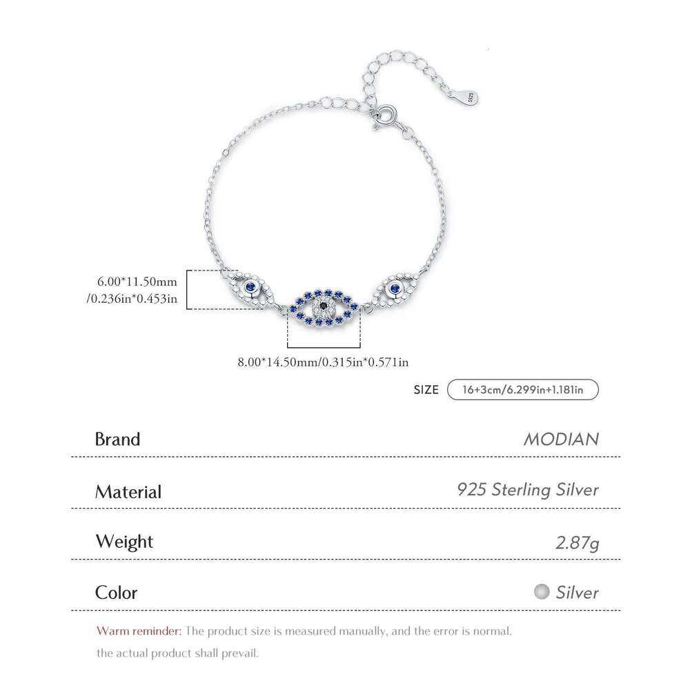 MODIAN 925 Sterling Silver Hollow Blue Zirconia To Eyes Bracelet Fashion Link Chain Bracelets For Women Vacation Jewelry Z260225