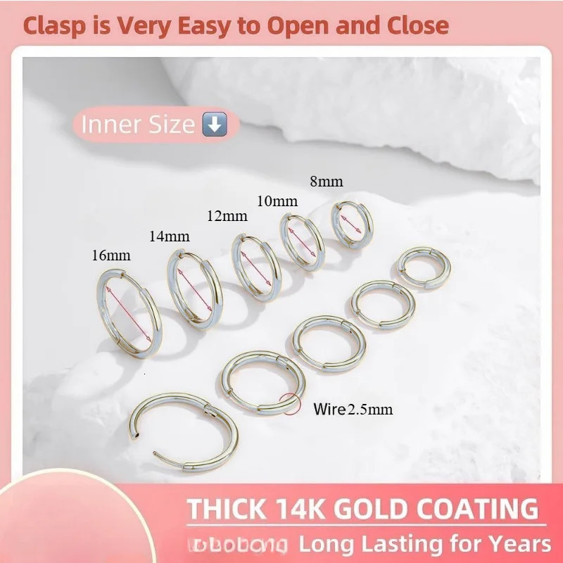 5 Pairs 14K Gold Plated Huggie Hoop Earrings for Women Lightweight Minimalist Small Hoops Multiple Piercing Stack Set 260126