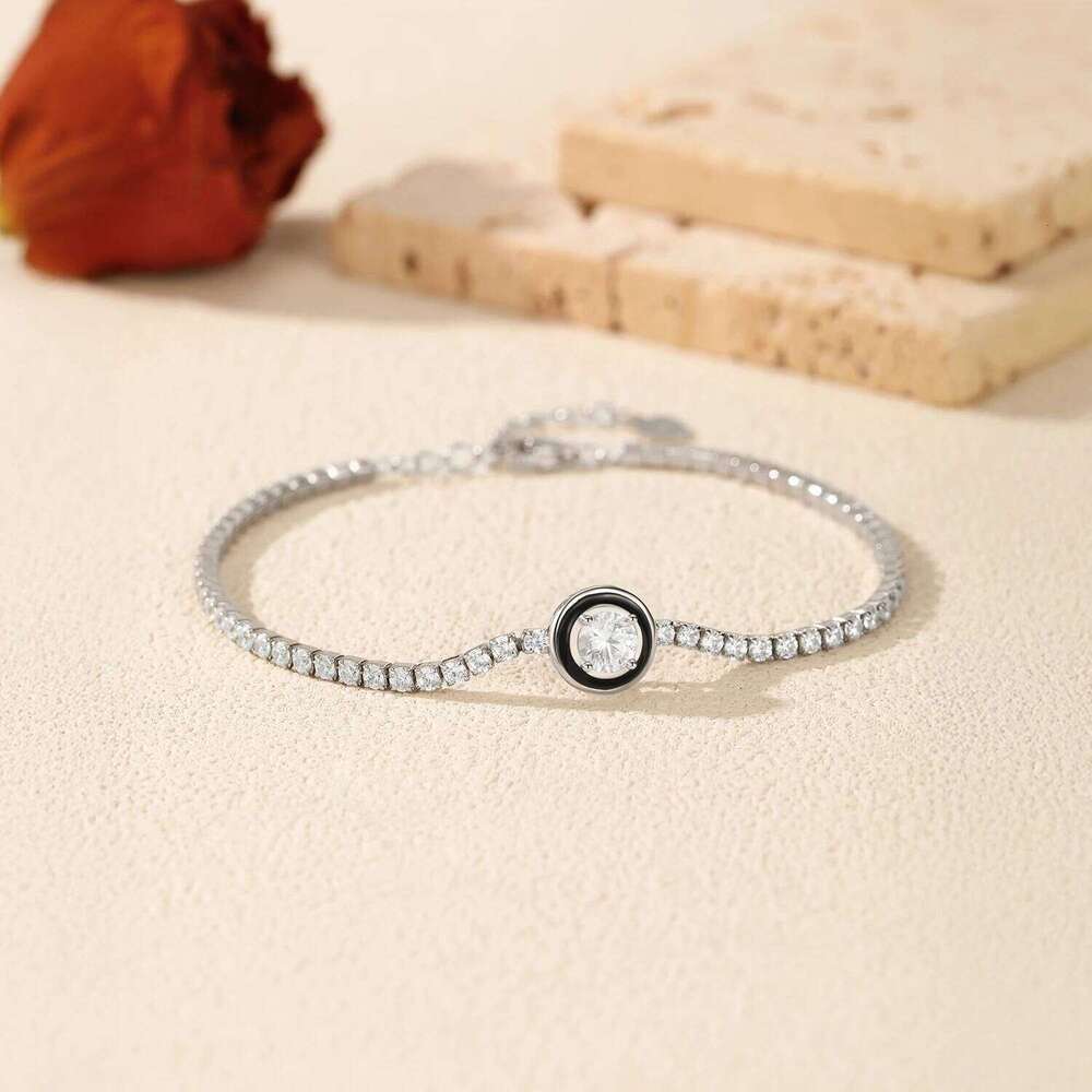 MODIAN 925 Sterling Silver Fashion Black Enamel Round Clear Cubic Zirconia Tennis Bracelet For Women Fine Jewelry Gifts Z260225