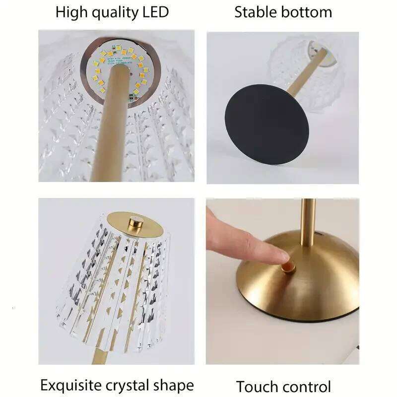 1 PC Luxury-Style Crystal Desk Lamp, Three-color Touch Charging - Suitable Restaurants, Cafes, as a Gift for Others H260225