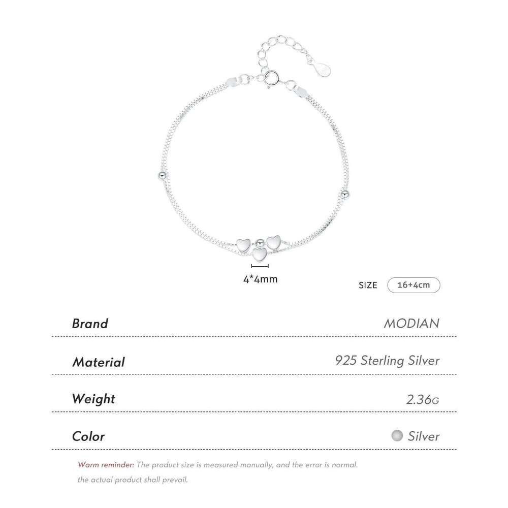MODIAN 925 Sterling Silver Double Layer Hearts To Heart Bracelet Simple Adjustable Link Chain For Women Jewelry Christmas Gifts Z260225