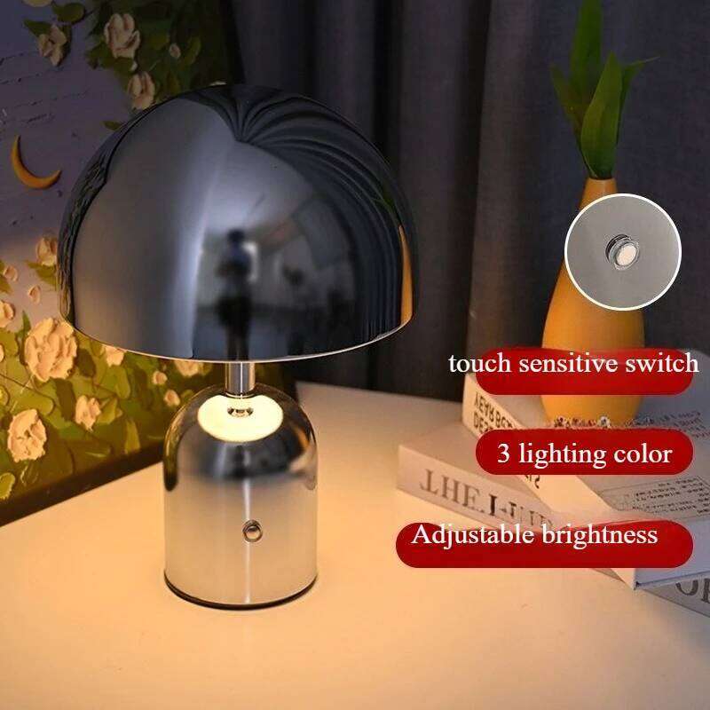 LED Luxury Bedside Lamps Mushroom Metal Glossy Bedroom Night Desk Table Lamp Rechargeable Stepless Dimming Atmosphere Ornament H260225