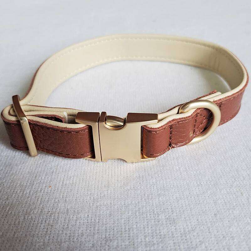 Luxury Rea for Small Dog Breeds with The Finest Genuine Leather Collar That is Stylish Soft DOG COLLAR BROWN
