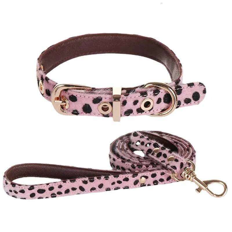 Leopard Print Harness and Leash Set Adjustable - Stylish Dog Collar Pu Fashion Pet Walking Accessories for Small Dogs