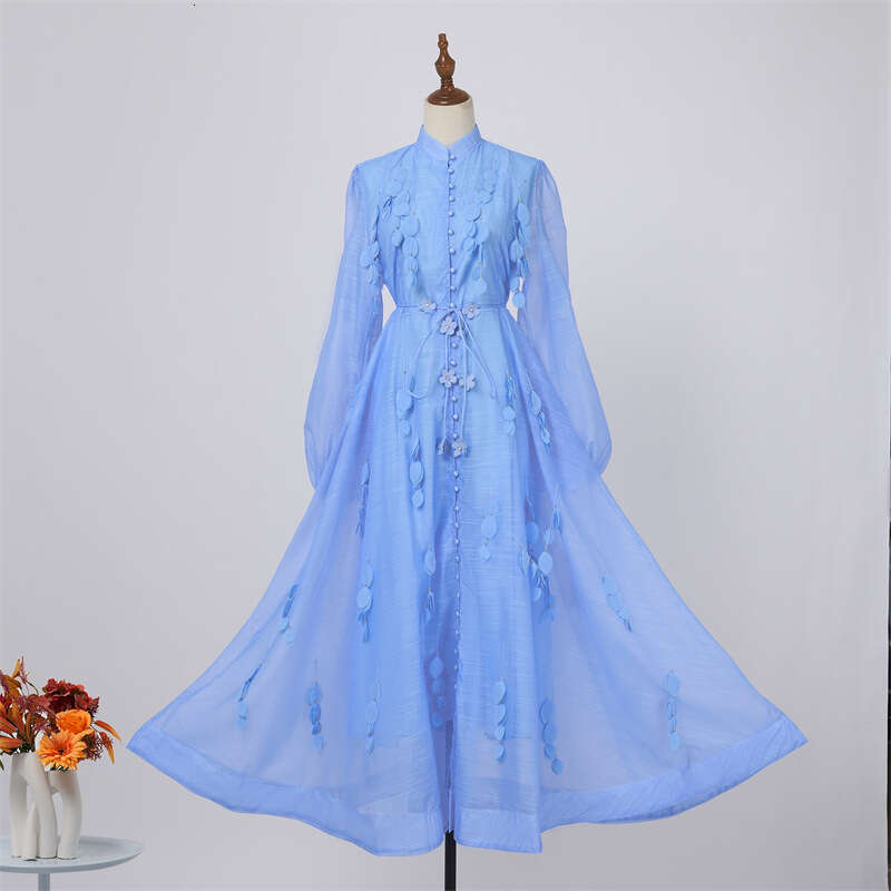 2026 spring/summer niche style solid color elegant fairy like loose lace up long skirt with three-dimensional leaf decoration