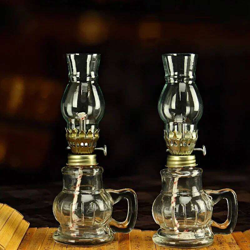 1 Windproof Retro Oil Vintage Kerosene Lamp with Glass Cover Great for Emergency Lighting and Home Decor W260226