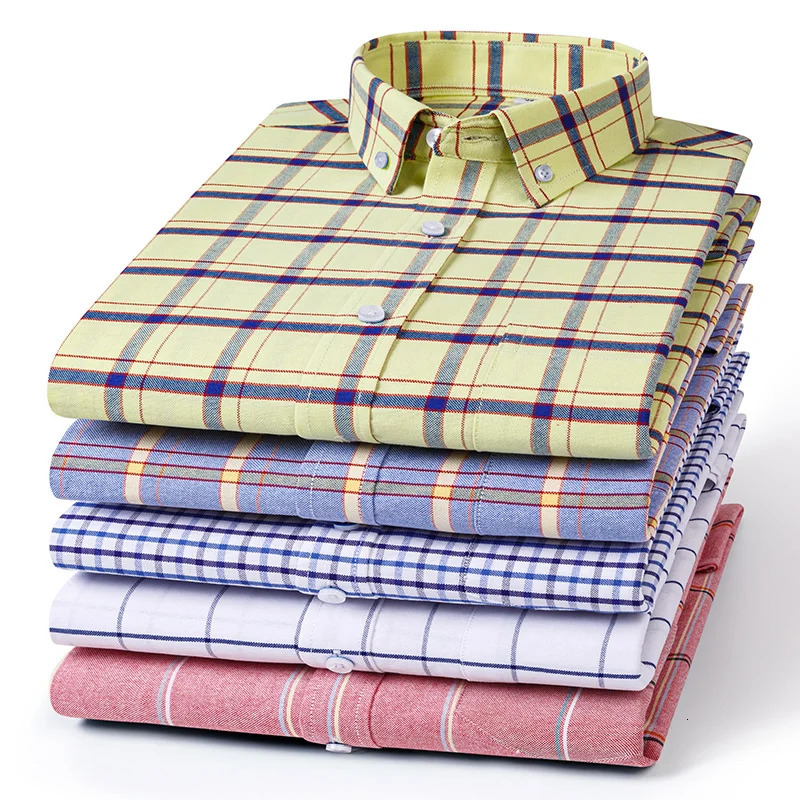 in Shirt 100Pure Cotton LongSleeve Shirts for Men Slim Fit Casual Oxford Plain Soft Plaid Striped Clothes 260129
