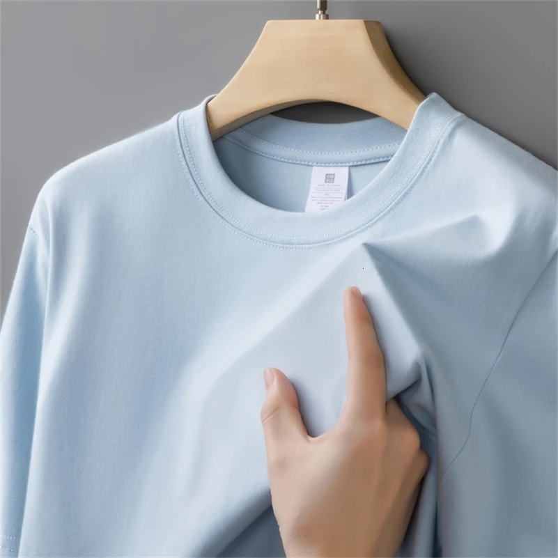 230g Mens Oversized Thick Round Neck T-shirt Summer Short Sleeved T-shirt Pure Cotton Solid Color Top Casual Versatile T-shirt 260227