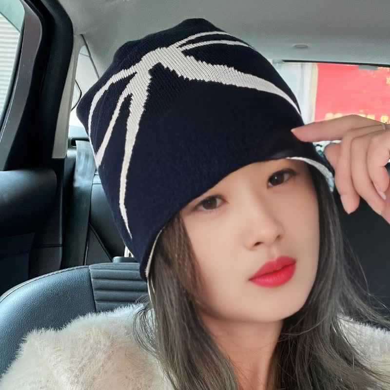 Korean Style Bowknot Knitted Black Beanie for Women Autumn and Winter Versatile Headwrap Large Head Circumference Face Slimming Knitted Hat S260225UKL