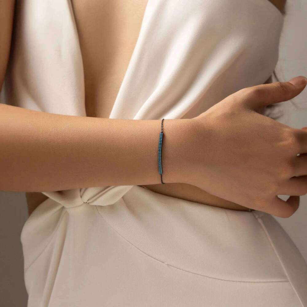 MODIAN 925 Sterling Silver Retro Synthetic Turquoise Bracelet Punk Black Simple Link Chain Bracelets For Women Fine Jewelry Z260225