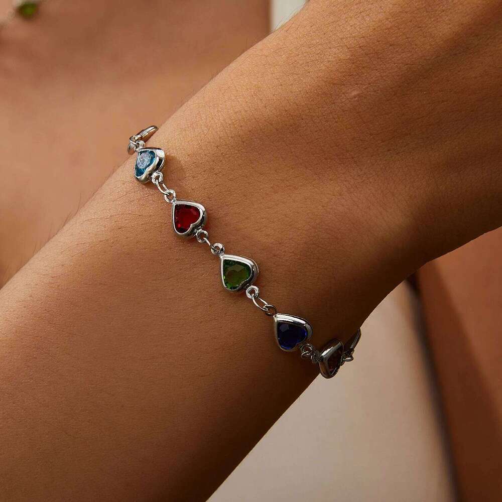Elegant Red Crystal Zircon Metal Chain for Women Colorful Heart Bracelets Party Wedding Girl Wrist Jewelry Gift Z260225