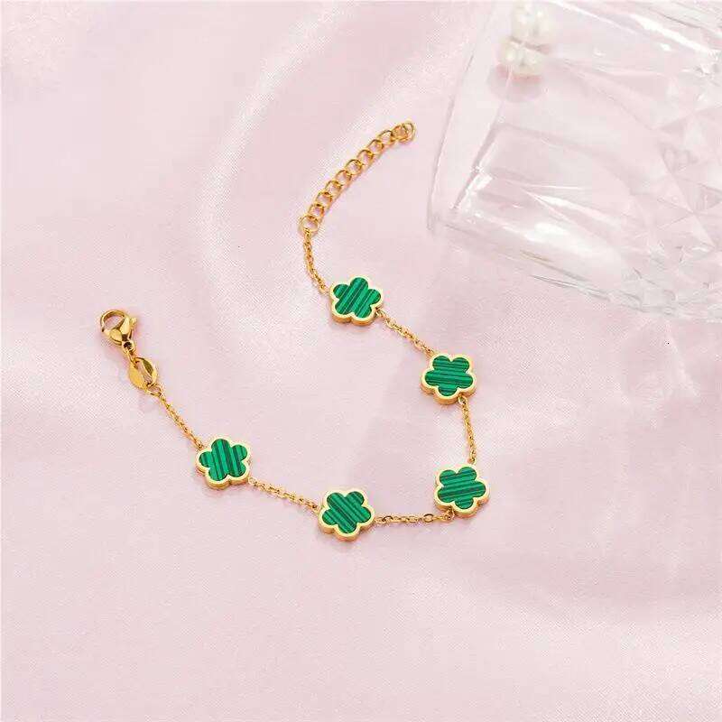 G&D Luxury Green Flower Charm High Quality Gold Color Stainless Steel Clover Bracelet for Women Jewelry Non Fade Party Gift Z260225