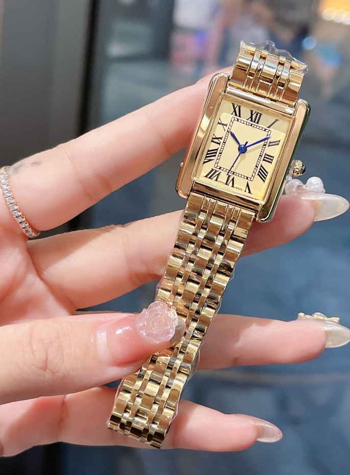 Designer Luxury fashion women TANKitty watches stainless steel square style watch lady quartz movement stainless steel strap casual womens wristwatches #33