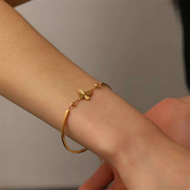 316L Stainless Steel 2025 New 18K Gold-plated Trend Jewelry Engraved Designs Beading Butterfly Women's Charm Chain Bracelets Z260225