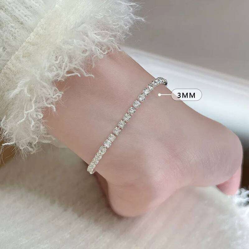 New 925 Sterling Silver Simple Shiny Zircon Bracelet Temperament Personality Women Accessories Birthday Party Gift Z260225