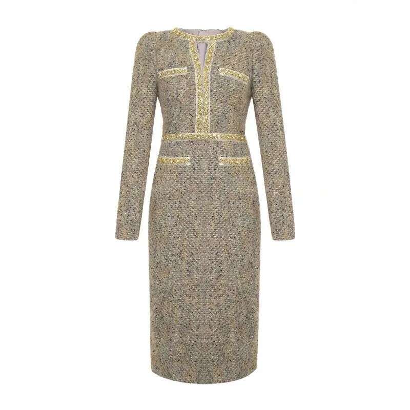 Women's retro floral hollow sexy round neck slim fit pencil elegant and fashionable banquet vest dress two-piece set