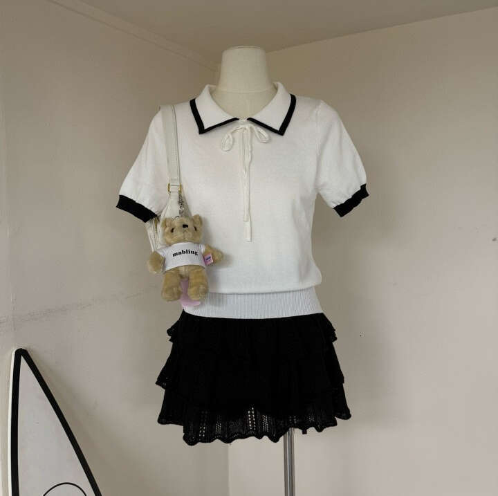 2026 Spring/Summer New Designer Lace Embroidered Letter Casual Versatile Collar for Girls Knitted Women