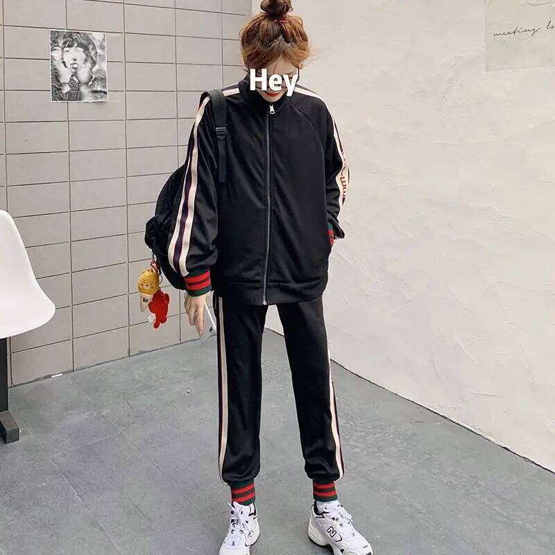 Women's Spring Autumn Sports Set, Loose And Slim Korean Edition, Student Fashion, Western Style, Hoodie, Casual Two Piece Se