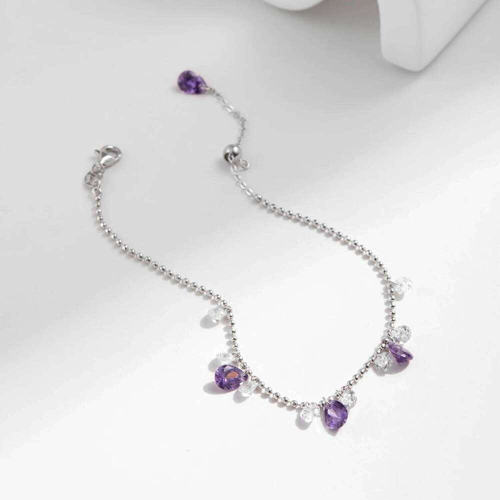 MODIAN Beads Link Chain 925 Sterling Silver Purple Zirconia Water Drop Charm Stackable Bracelet For Women Jewelry Gift Z260225