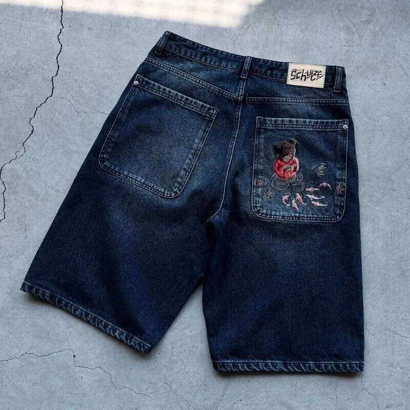 Y2K Harajuku vintage plum blossom embroidery Baggy Denim NEW American men women Casual Hip hop Shorts Streetwear H260226